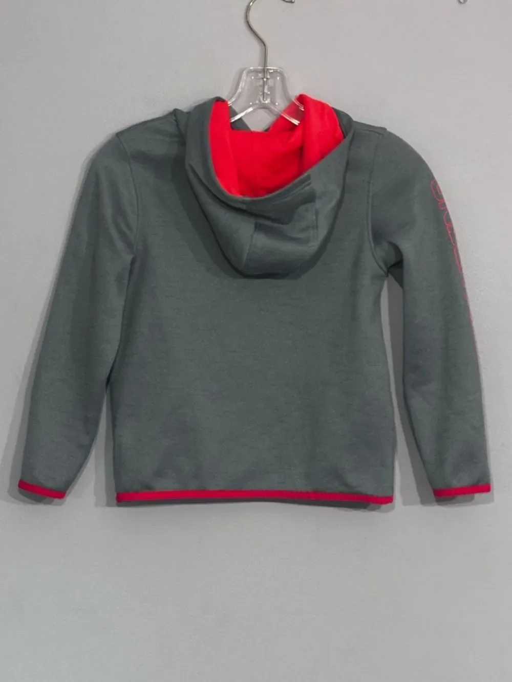 Under Armour Kids Heather Gray Hoodie with Bright Red-Orange Logo Boys Small